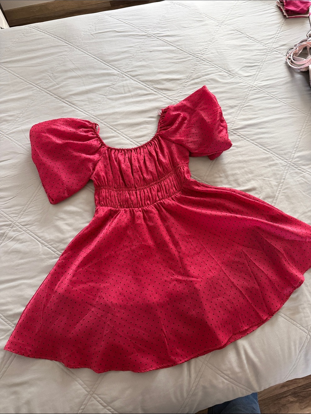miami Crimson Red Puff-Sleeve Mini Dress with Smocked Waist